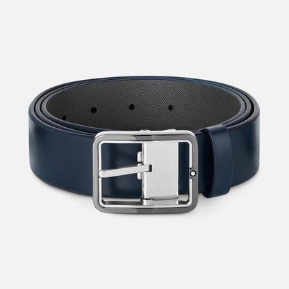Ceinture Montblanc 35 mm avec boucle rectangulaire en cuir bleu/gris réversible, taille ajustable 131193