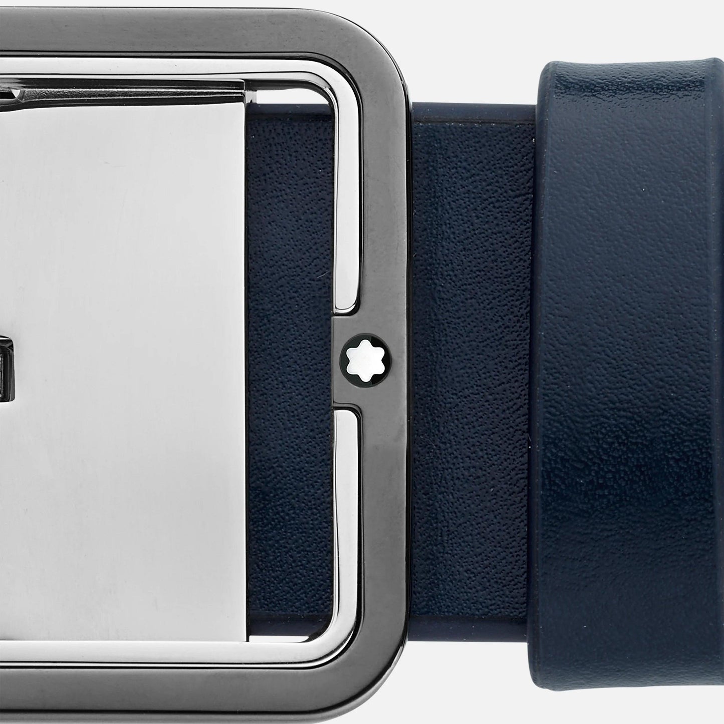 Ceinture Montblanc 35 mm avec boucle rectangulaire en cuir bleu/gris réversible, taille ajustable 131193