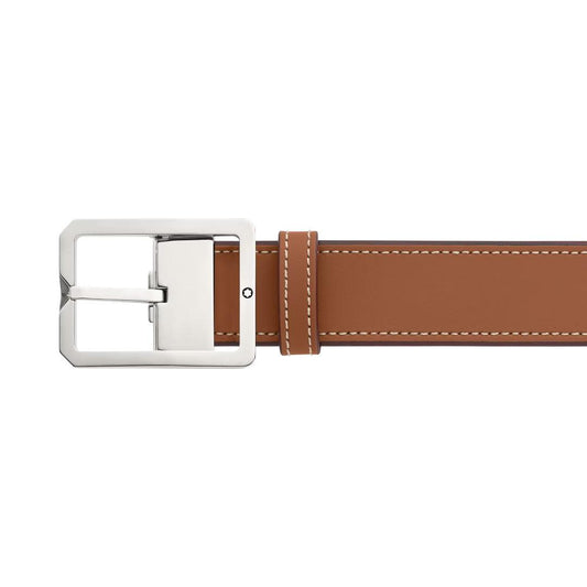 Montblanc ceinture 35mm avec boucle rectangulaire en cuir marron/gris réversible taille ajustable 131164