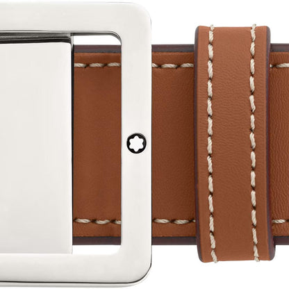 Montblanc ceinture 35mm avec boucle rectangulaire en cuir marron/gris réversible taille ajustable 131164