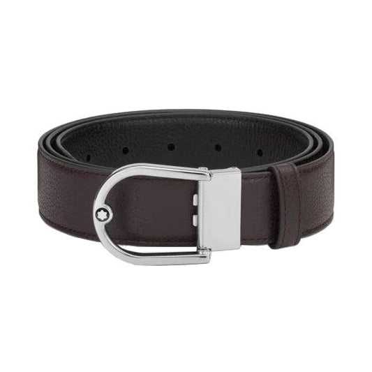 Ceinture Montblanc 35 mm, boucle fer à cheval, cuir grainé réversible ébène/noir 198632