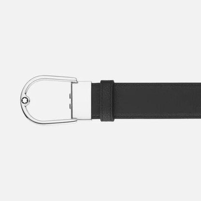 Ceinture Montblanc 35 mm, boucle fer à cheval, cuir grainé réversible ébène/noir 198632