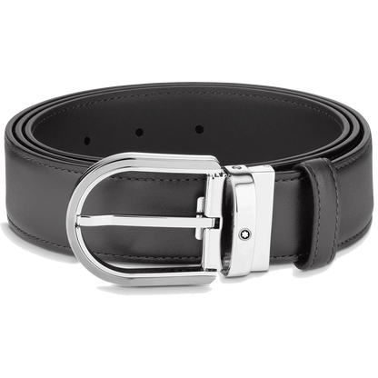 Montblanc ceinture 35 mm en cuir gris avec boucle en forme de fer à cheval 129437