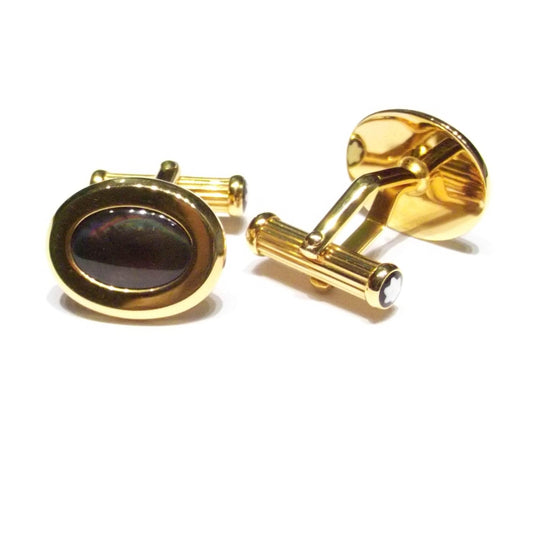 Montblanc boutons de manchette acier finition PVD or jaune nacre 6012