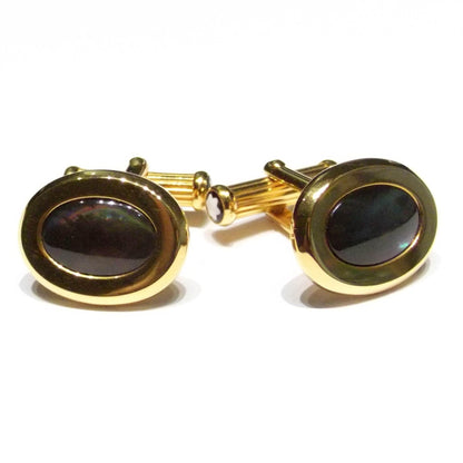Montblanc boutons de manchette acier finition PVD or jaune nacre 6012