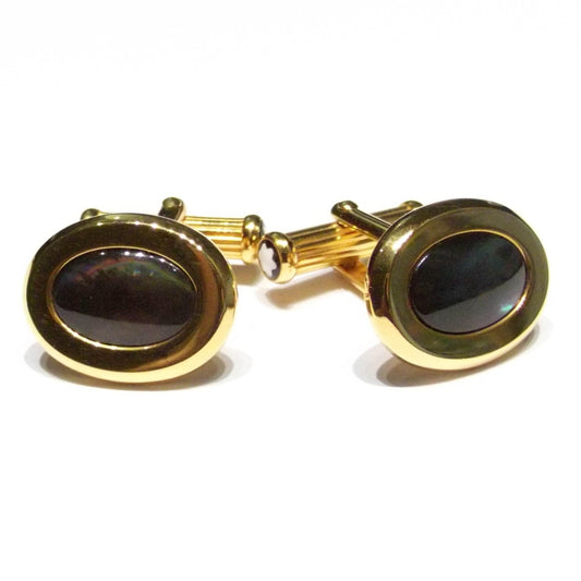 Montblanc boutons de manchette acier finition PVD or jaune nacre 6012