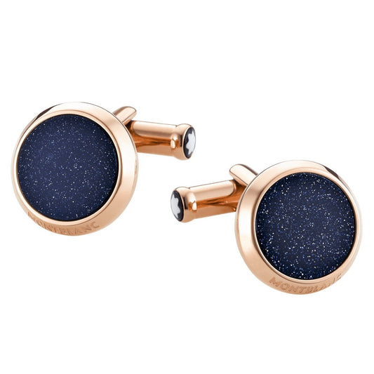 Montblanc boutons de manchette Iconic Collection acier finition PVD or rose éliolite bleu 112908
