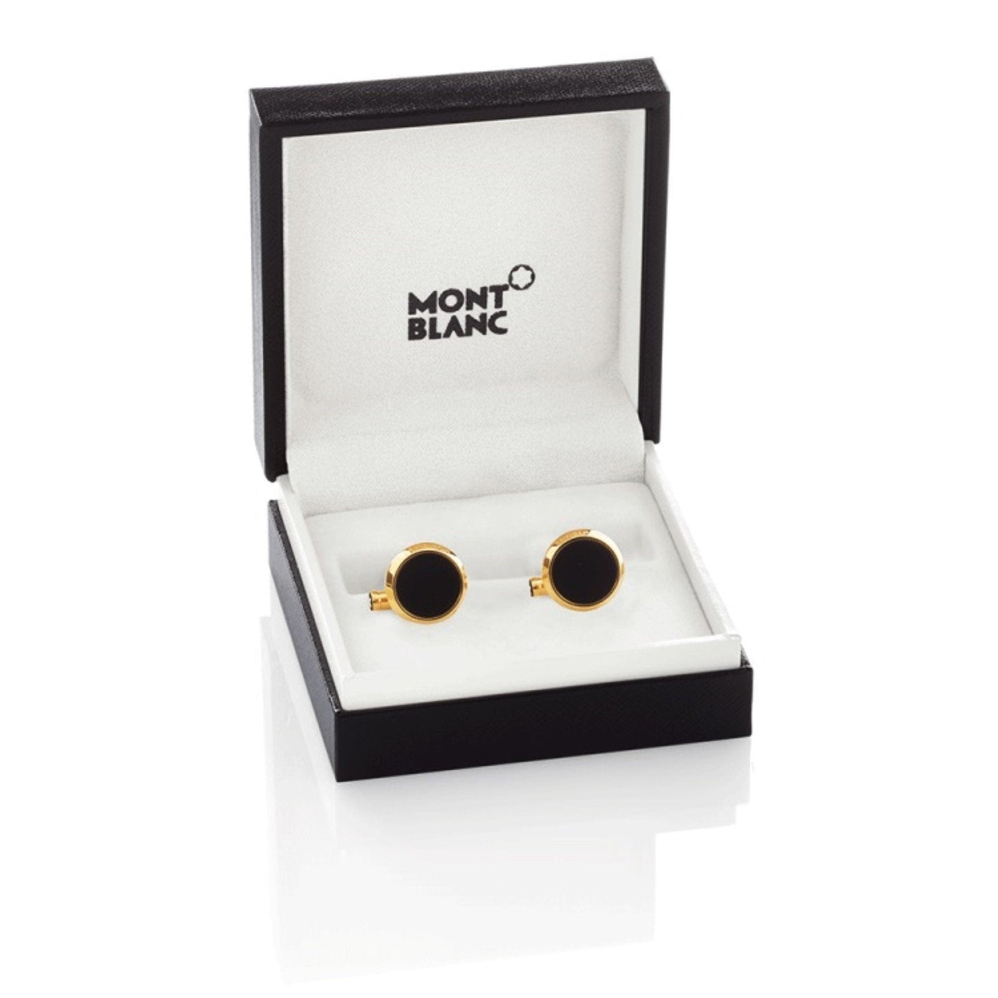 Montblanc boutons de manchette Iconic Collection acier finition PVD or rose éliolite bleu 112908