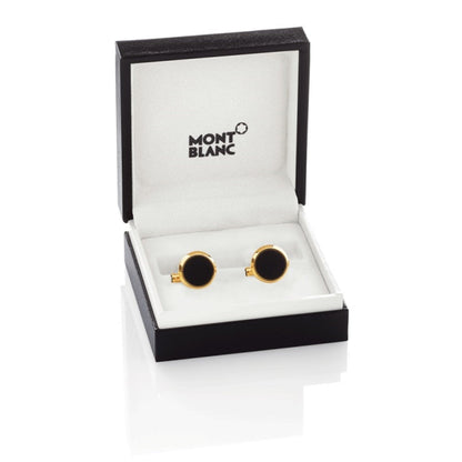 Montblanc boutons de manchette Iconic Collection acier finition PVD or rose éliolite bleu 112908