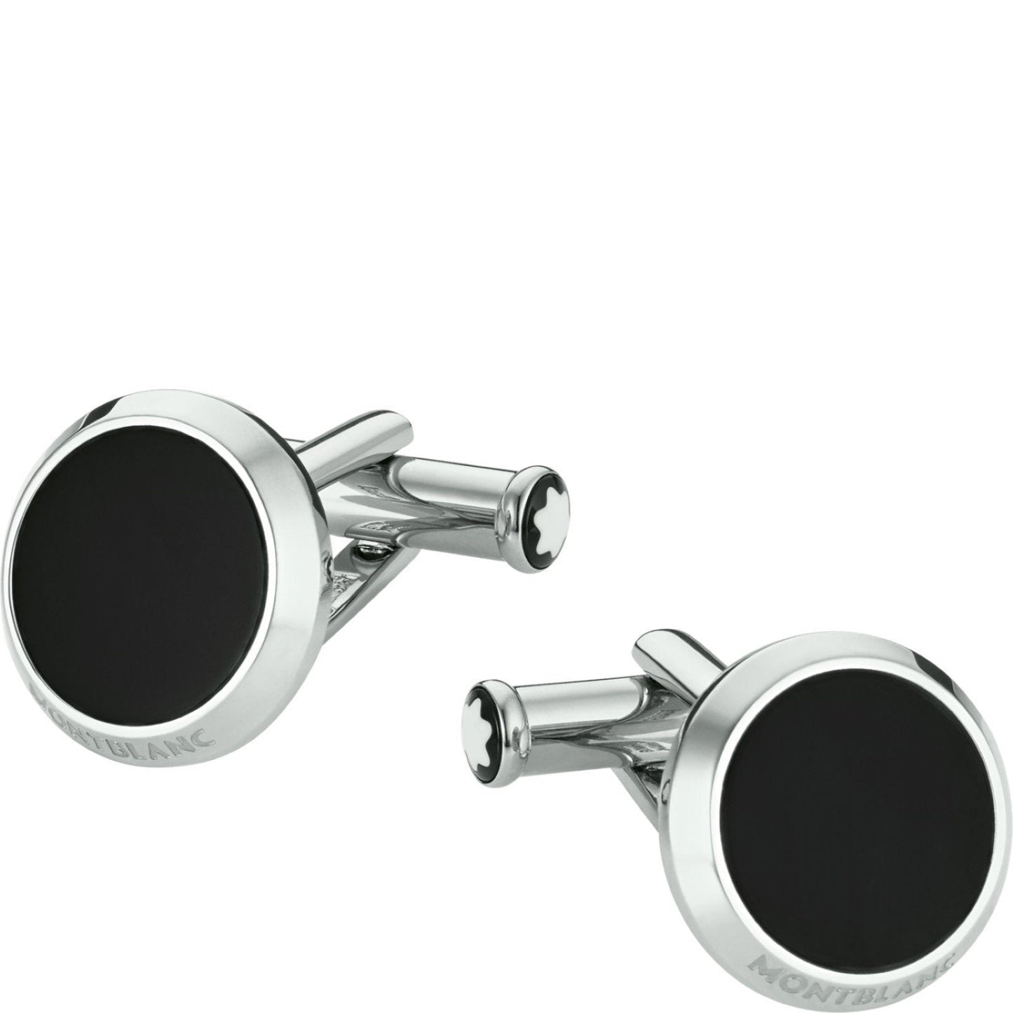 Montblanc boutons de manchette Meisterstück ronds en acier avec insert en onyx 112896