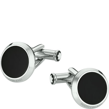 Montblanc boutons de manchette Meisterstück ronds en acier avec insert en onyx 112896
