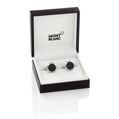 Montblanc boutons de manchette Meisterstück ronds en acier avec insert en onyx 112896