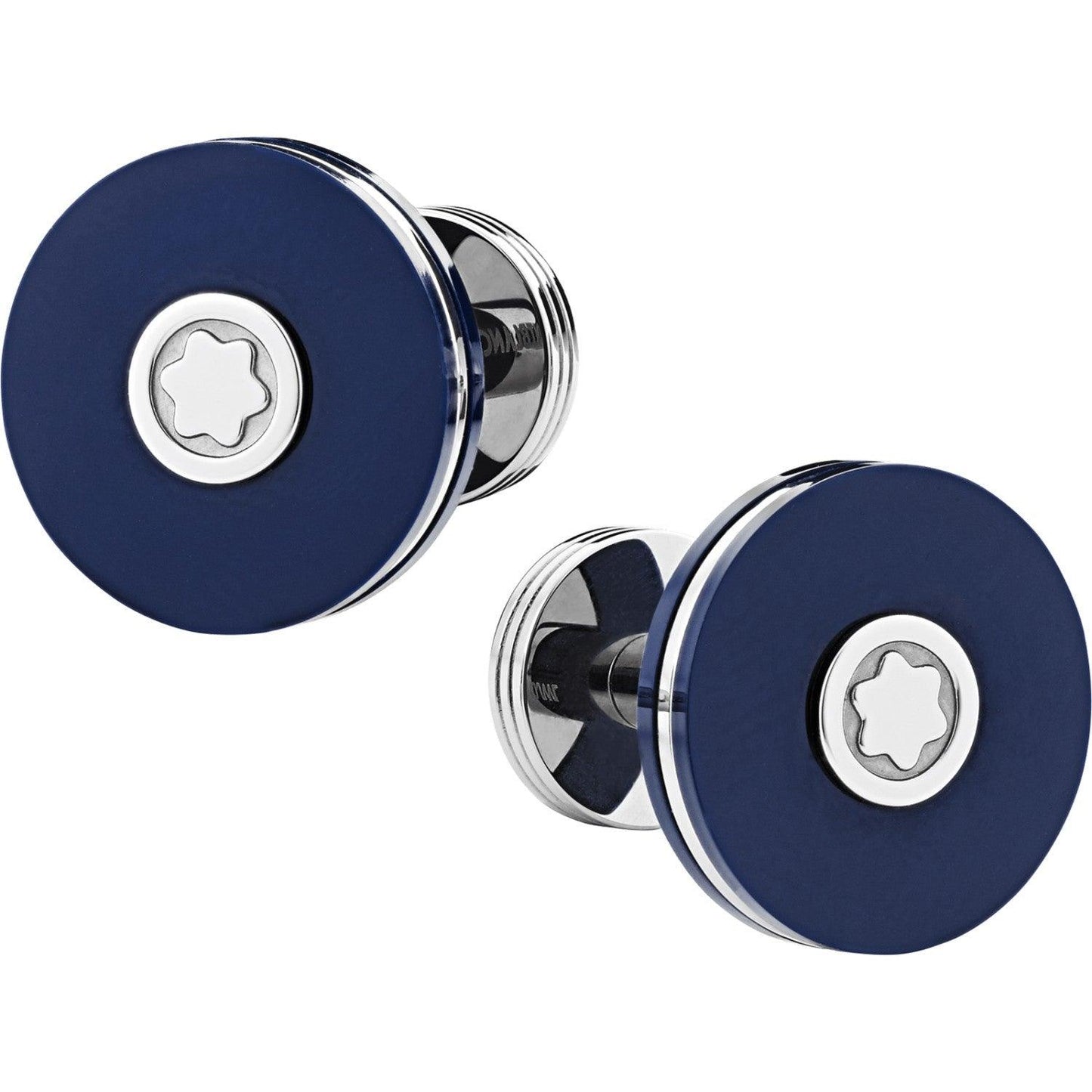 Boutons de manchette Montblanc ronds en acier précieux avec résine bleue 123812