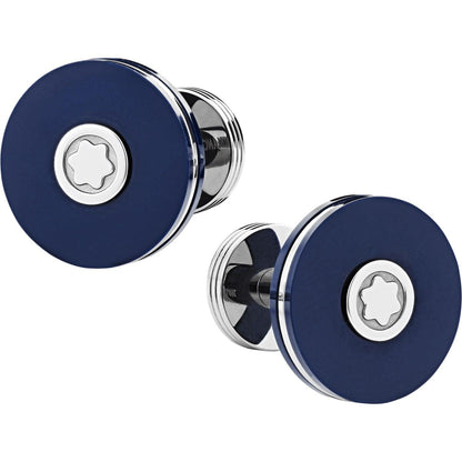 Boutons de manchette Montblanc ronds en acier précieux avec résine bleue 123812