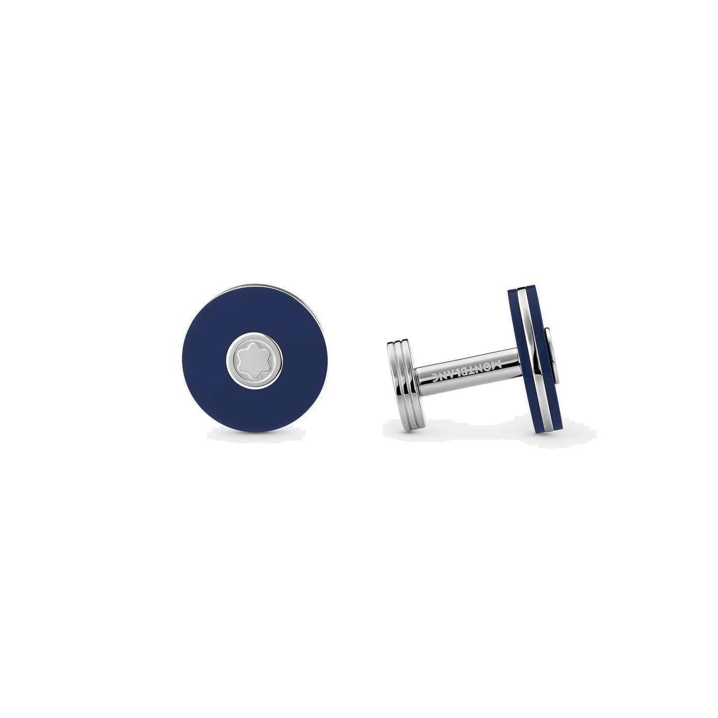 Boutons de manchette Montblanc ronds en acier précieux avec résine bleue 123812