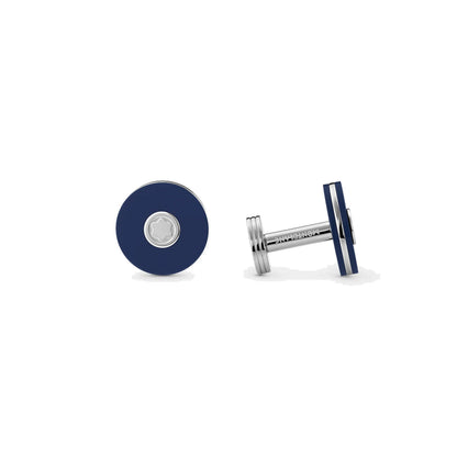 Boutons de manchette Montblanc ronds en acier précieux avec résine bleue 123812