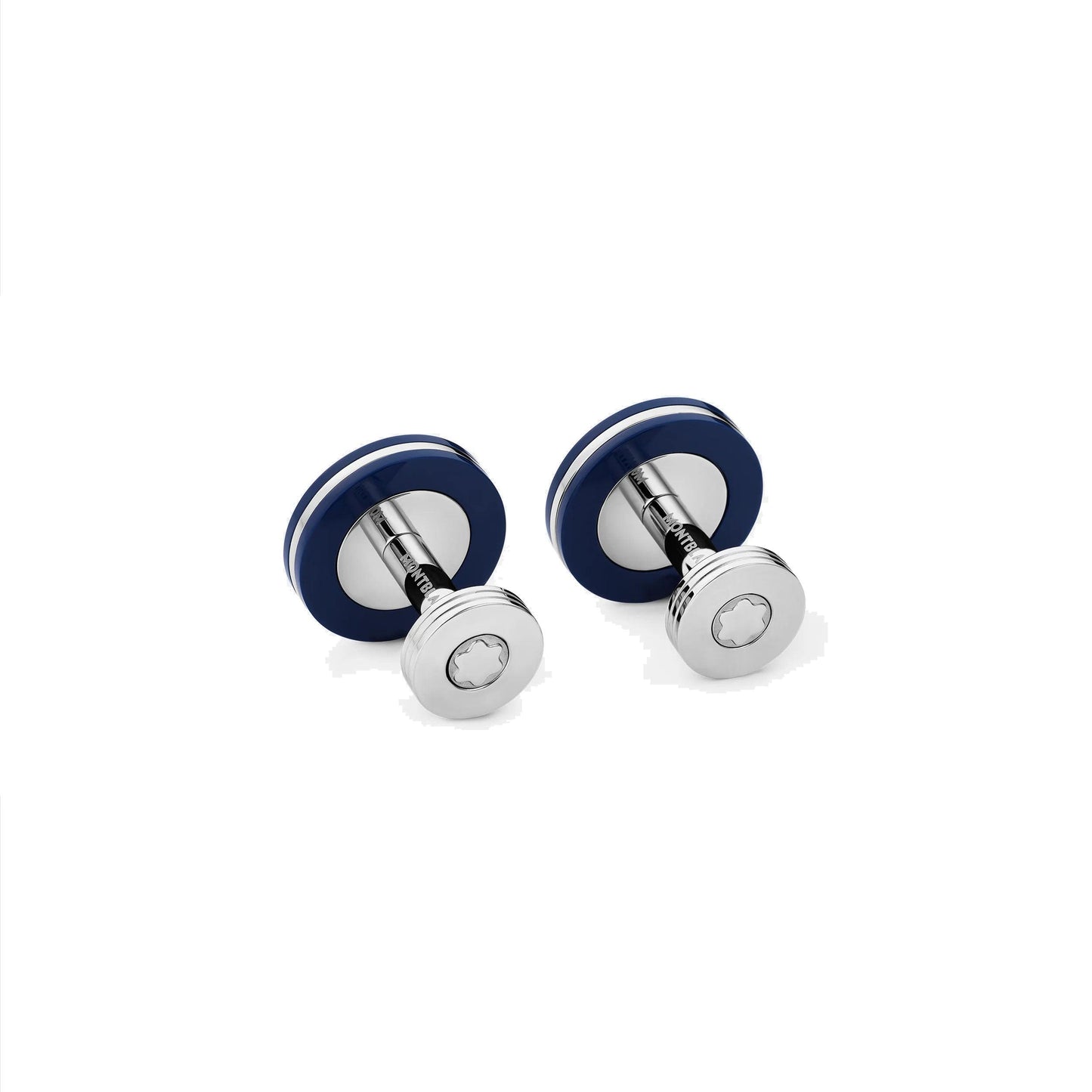 Boutons de manchette Montblanc ronds en acier précieux avec résine bleue 123812