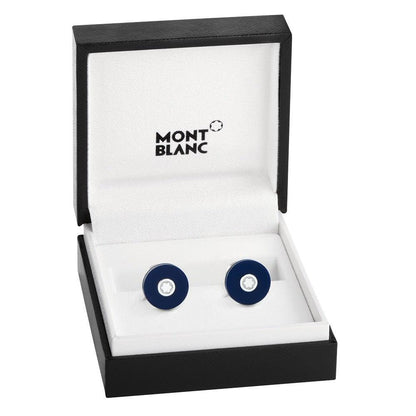 Boutons de manchette Montblanc ronds en acier précieux avec résine bleue 123812