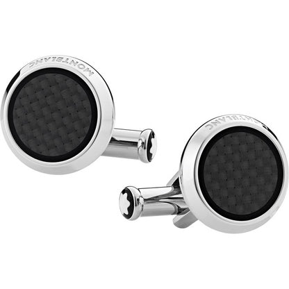 Montblanc boutons de manchette ronds Extreme 2.0 en acier avec insert travaillé effet carbone 124295