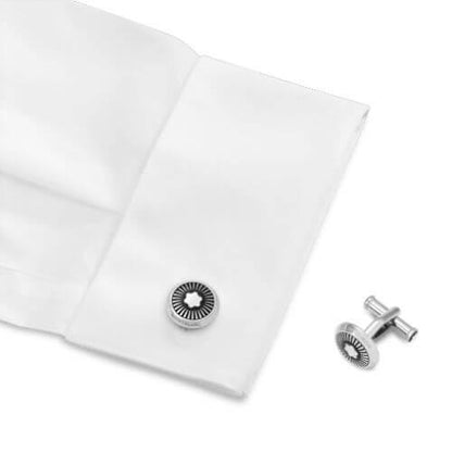 Montblanc boutons de manchette ronds en acier motif rayons et emblème en nacre 123809