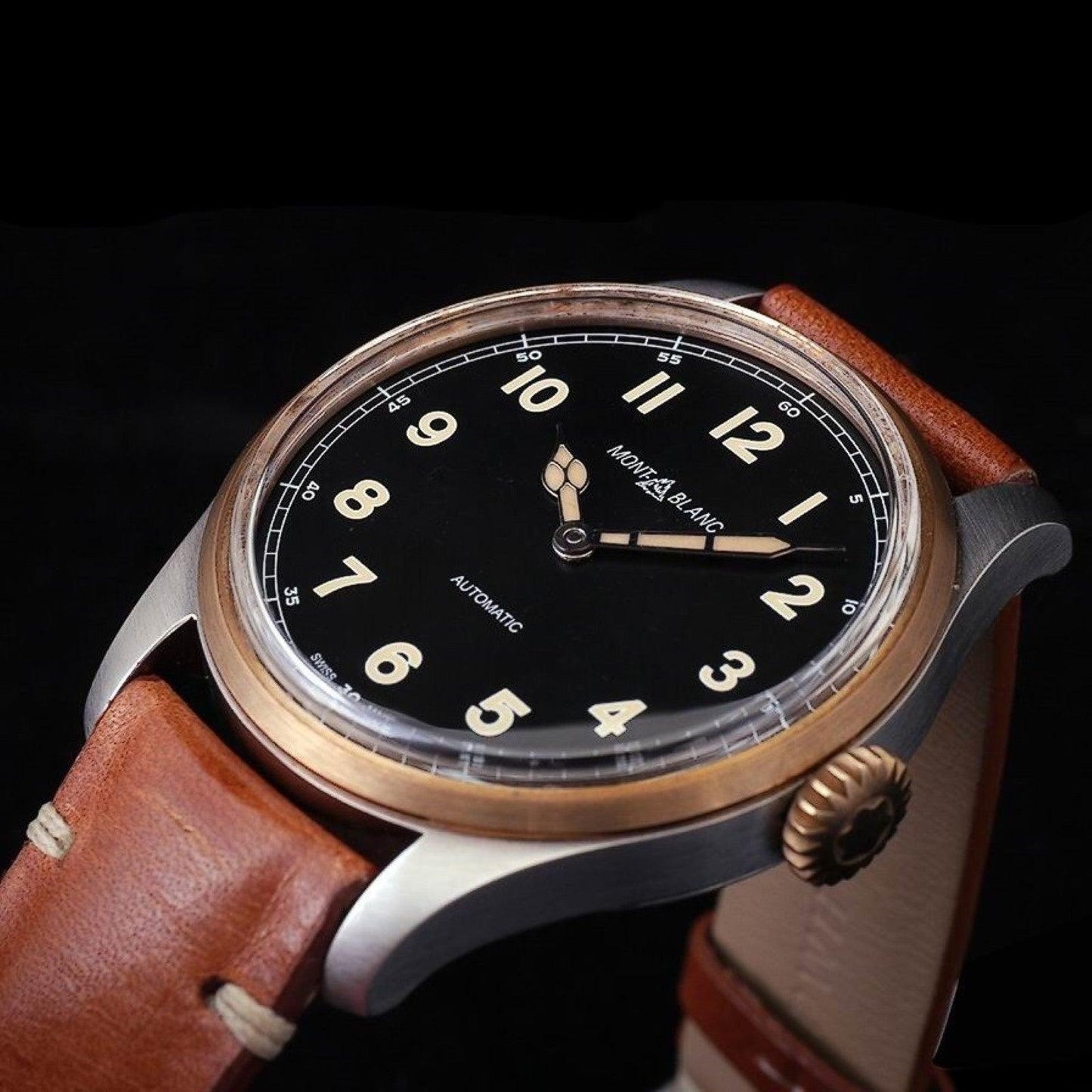 Montblanc montre 1858 Automatic 44mm noir automatique acier et bronze 116241