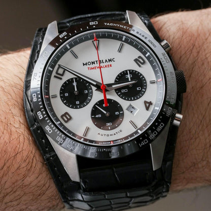 Montblanc montre Timewalker Chronograph 43mm argent automatique acier céramique noire 118489