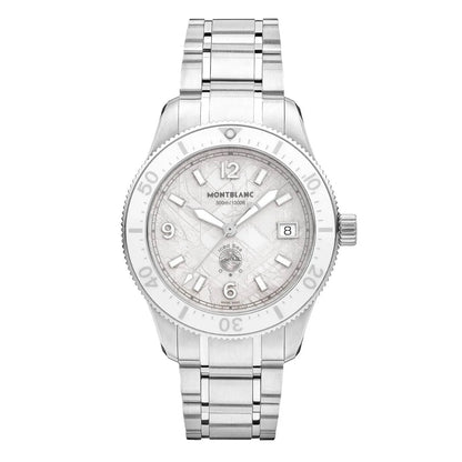 Montblanc orologio iced sea automatic 38mm con quadrante madreperla e cinturino acciaio inossidabile silver