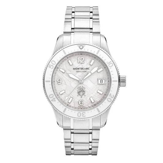 Montblanc orologio iced sea automatic 38mm con quadrante madreperla e cinturino acciaio inossidabile silver