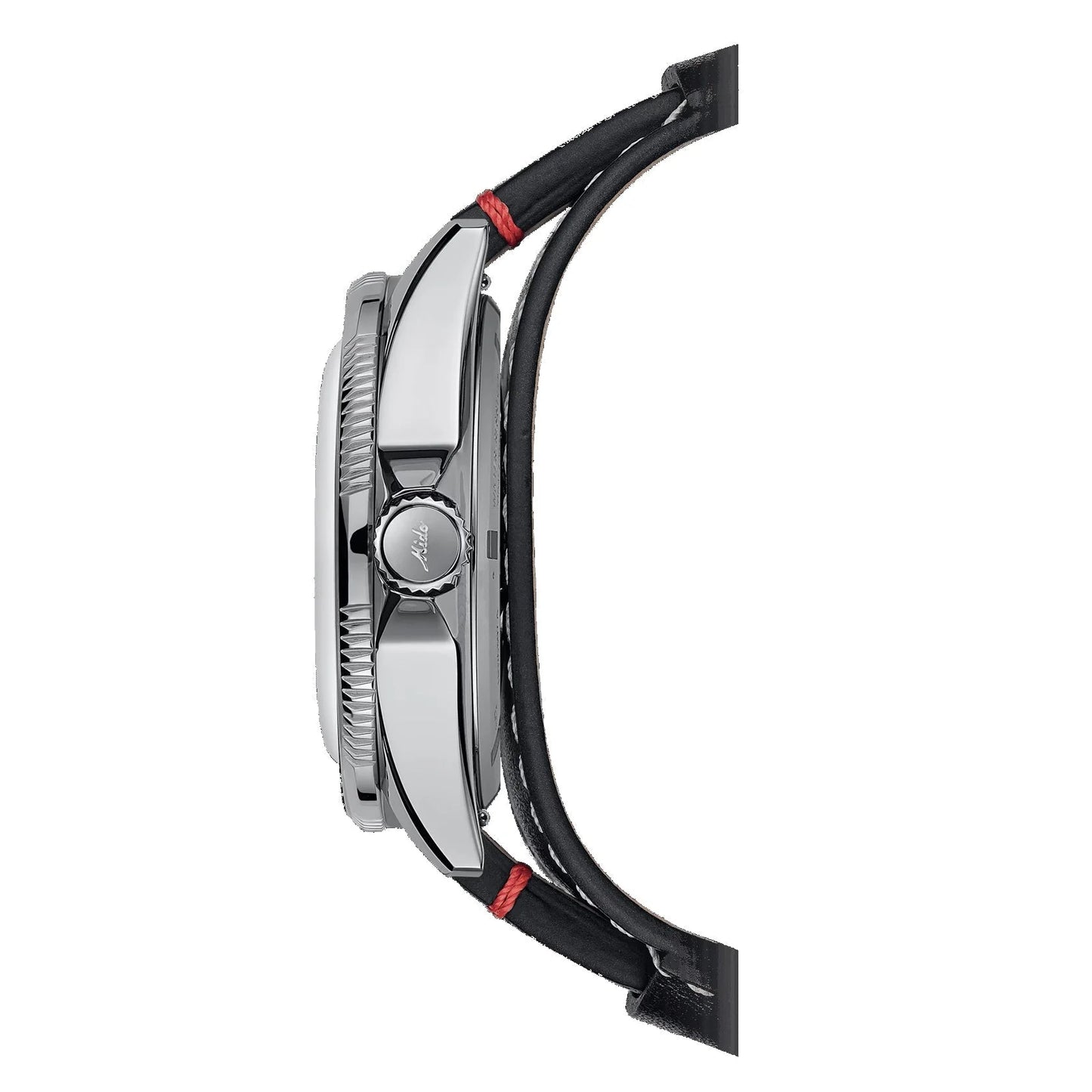 Mido orologio ocean star worldtimer 40mm argento automatico con cinturino in pelle nera e cuciture rosse
