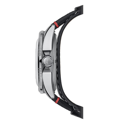 Mido orologio ocean star worldtimer 40mm argento automatico con cinturino in pelle nera e cuciture rosse