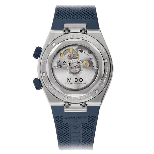 Orologio mido orologio multifort blu automatico acciaio con cronografo e cassa materiale argento con cinturino blu
