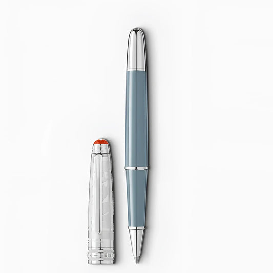 Montblanc roller meisterstück x olympic heritage chamonix 1924 penna doué classica azzurra con cappuccio e finiture argento