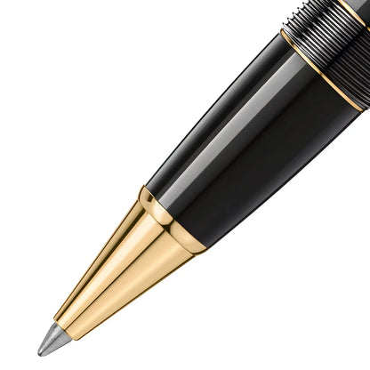 Montblanc roller meisterstuck gold-coated legrand con pregiata resina nera elegante finitura lucida e punta metallica raffinata