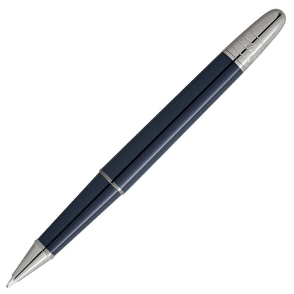 Penna a sfera montblanc navy blue con dettagli argento e clip metallica lucida modello roller classique meisterstück around the world