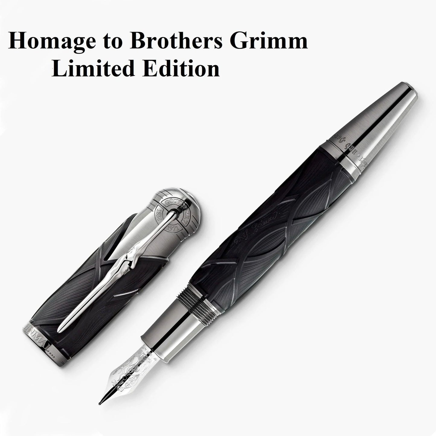 Montblanc Writers Edition fratelli grimm stilografica nera e argento con impugnatura decorata a foglia