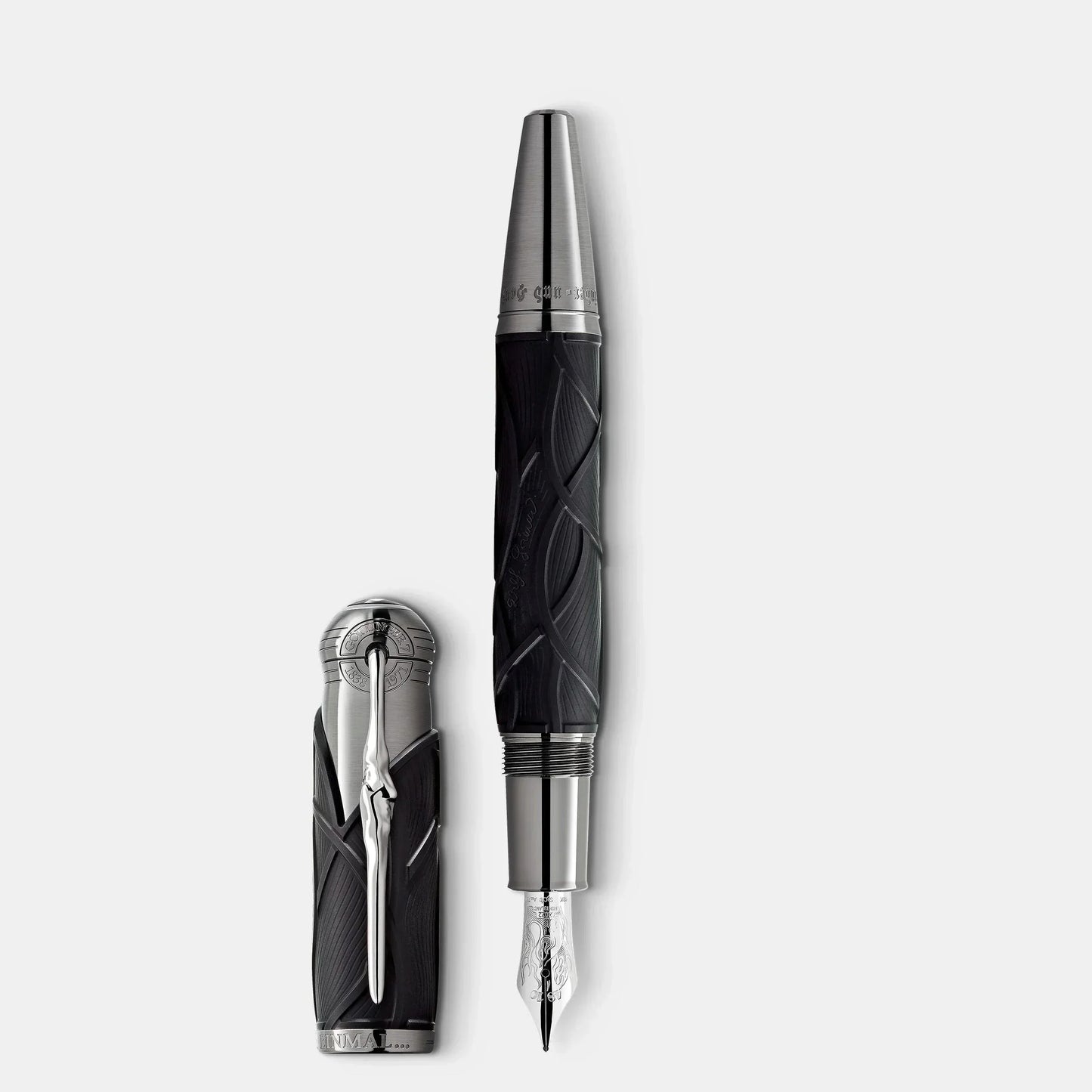 Montblanc stilografica writers edition homage to brothers grisw con motivo inciso nero e argento e punta metallica elegante