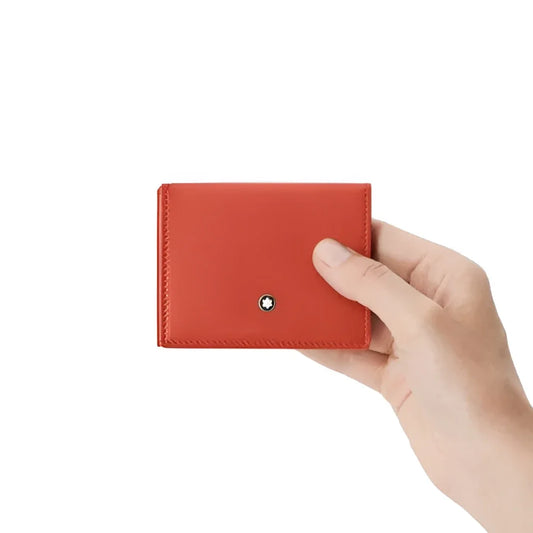 Montblanc porta carte trio soft 4 scomparti corallo in pelle arancione con cuciture sottili ed emblem argentato centrale