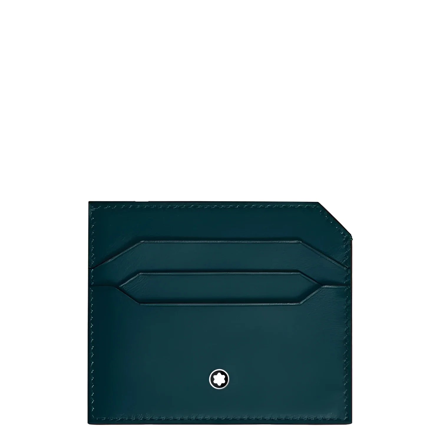 Porta carte montblanc in pelle verde scuro con logo montblanc argento modello blu legion soft 198755