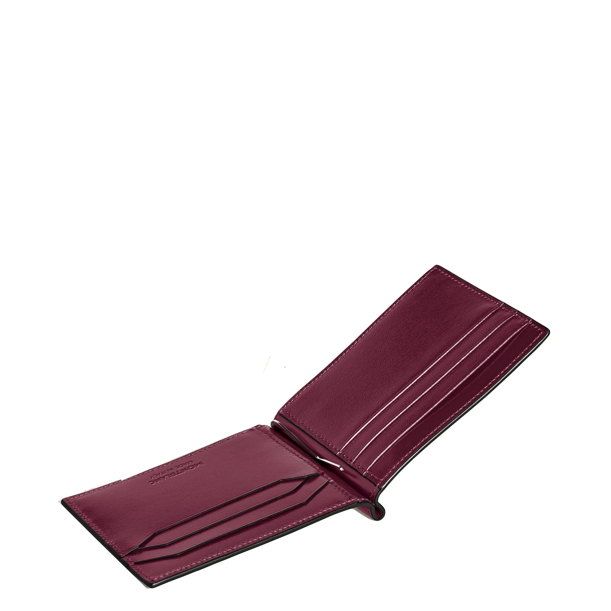 Portafoglio pieghevole meisterstück in pelle burgundy con design minimalista e cuciture precise modello cassis 199301 montblanc