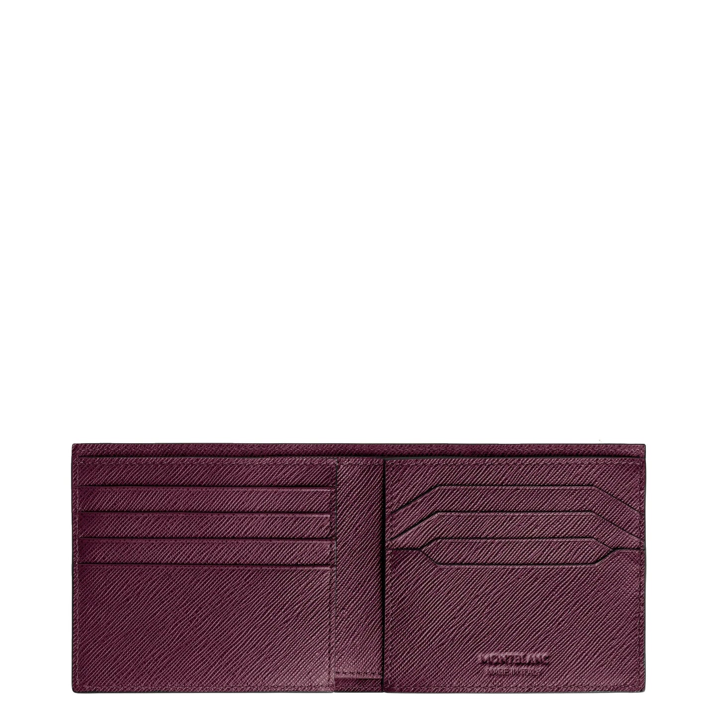 Portefeuille Montblanc bordeaux foncé en cuir Saffiano avec huit compartiments pour documents et coutures précises