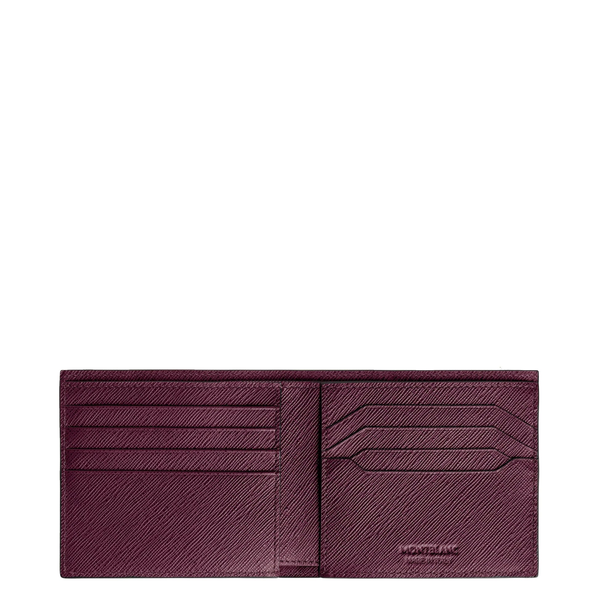 Portefeuille Montblanc bordeaux foncé en cuir Saffiano avec huit compartiments pour documents et coutures précises