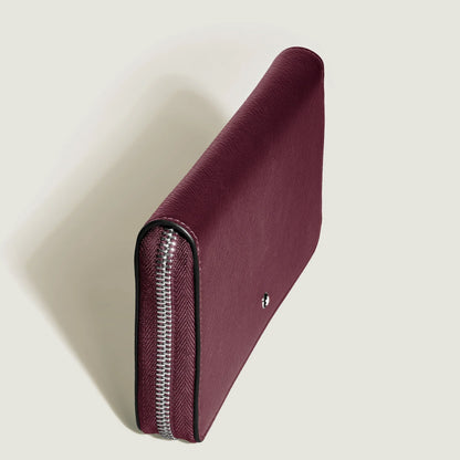 Montblanc portafoglio sartorial cassis in pelle bordeaux con 12 scomparti e cerniera argentata texturizzata