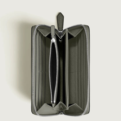 Portafoglio Montblanc in stampa saffiano grigio con 12 scomparti e cerniera completa sartorial accessorio versatile