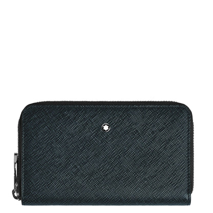 Montblanc portafoglio nero con logo stella argento in tessuto tweed blu con cerniera combina stile intramontabile