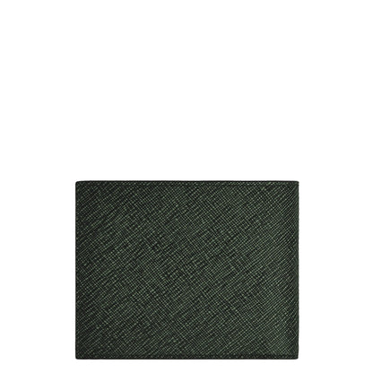 Montblanc portafoglio in tweed kaki con 6 scomparti in pelle sartorial goffrata bicolore verde scuro con motivo crosshatch