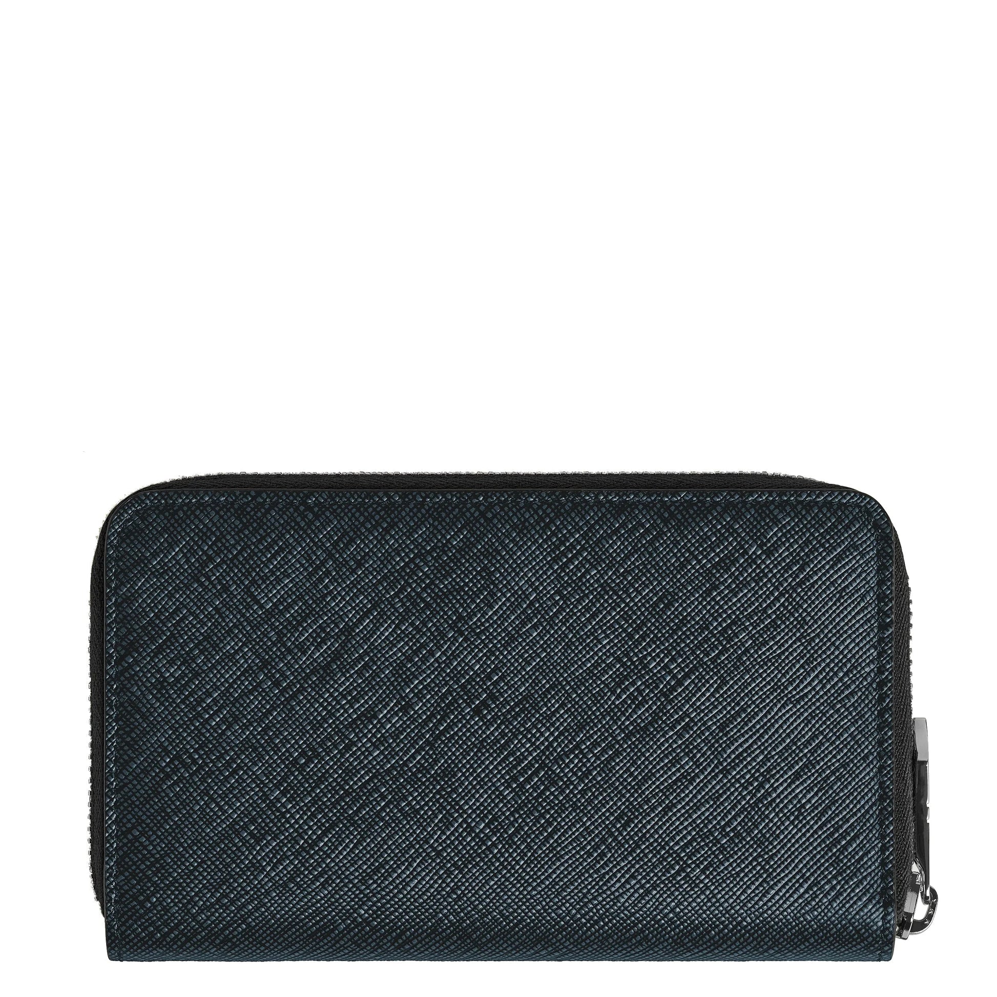 Montblanc portafoglio verde scuro con cerniera e pull tab metallico combina stile intramontabile tweed blu