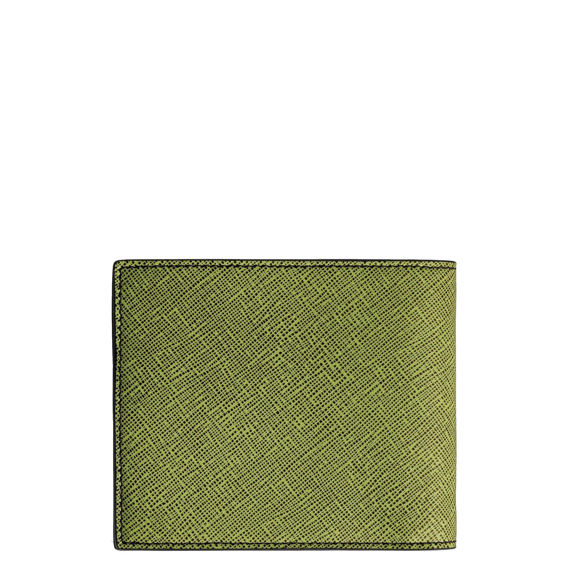 Portefeuille Montblanc Sartorial vert olive à 8 compartiments en cuir Saffiano imprimé multicolore citron vert avec surpiqûres noires