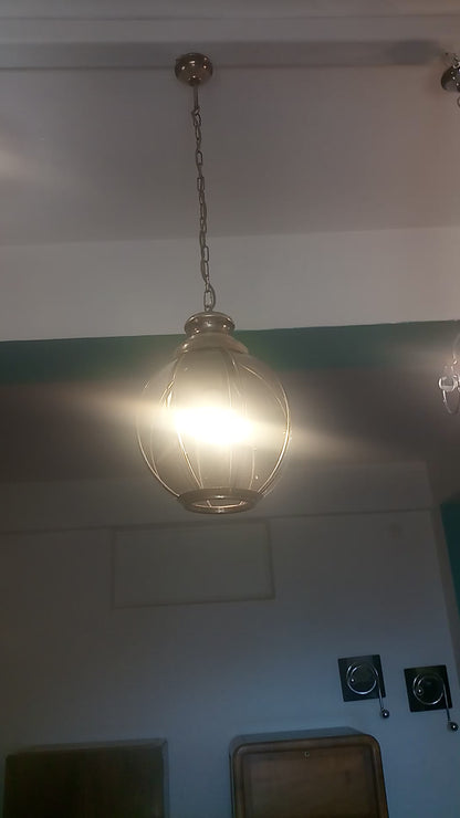 Chandelier en laiton avec vitres fumées en losange, seconde moitié du XXe siècle