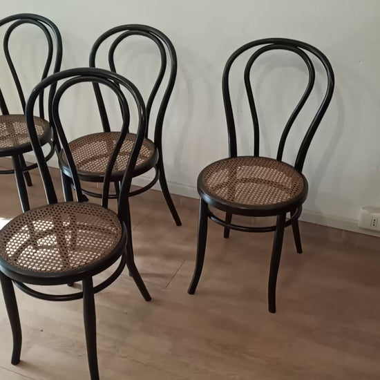 Sedie da pranzo in faggio curvato nello stile di Thonet, Italia, set di 4