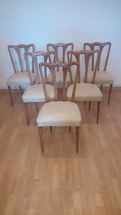 Set di 6 sedie mid-century modern in similpelle bianca — Italia, anni '60